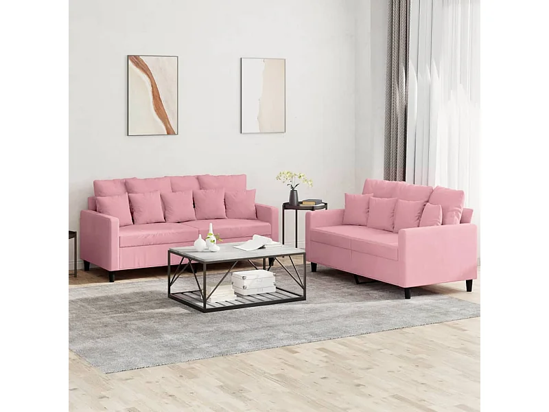 Set di Divani 2 pz con Cuscini rosa in Velluto