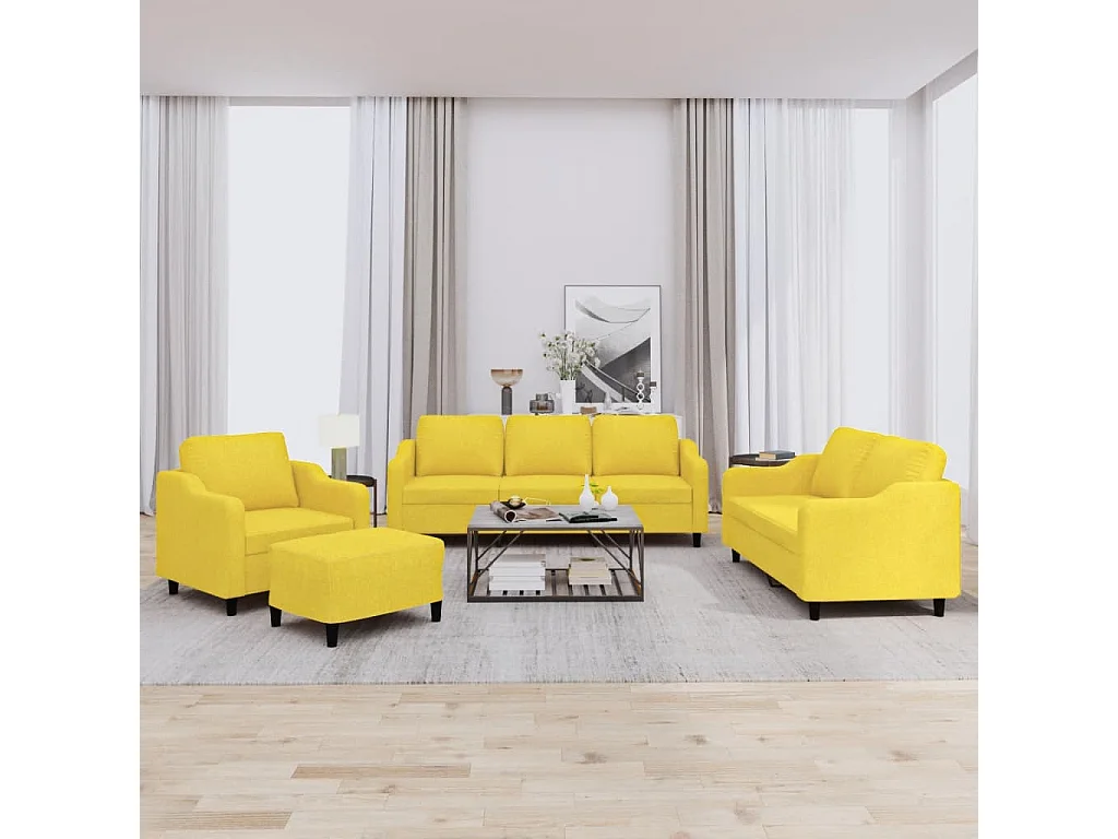 Ensemble de canapés 4 pcs avec coussins Jaune clair Tissu