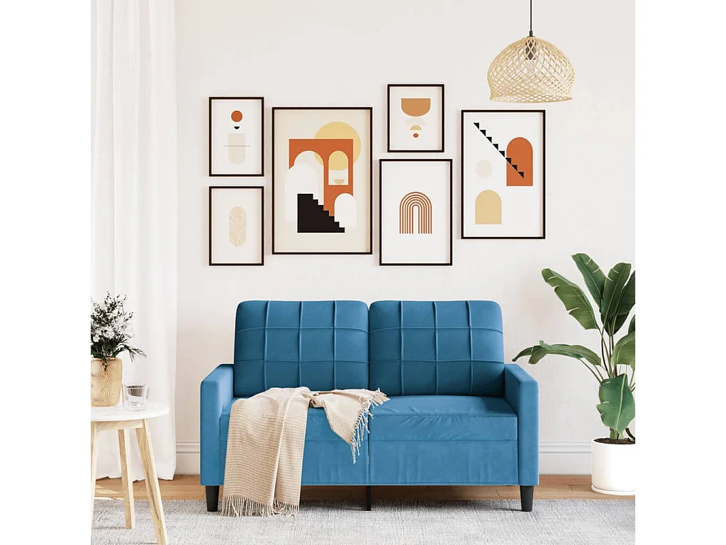 Sofá de 2 lugares veludo 120 cm azul