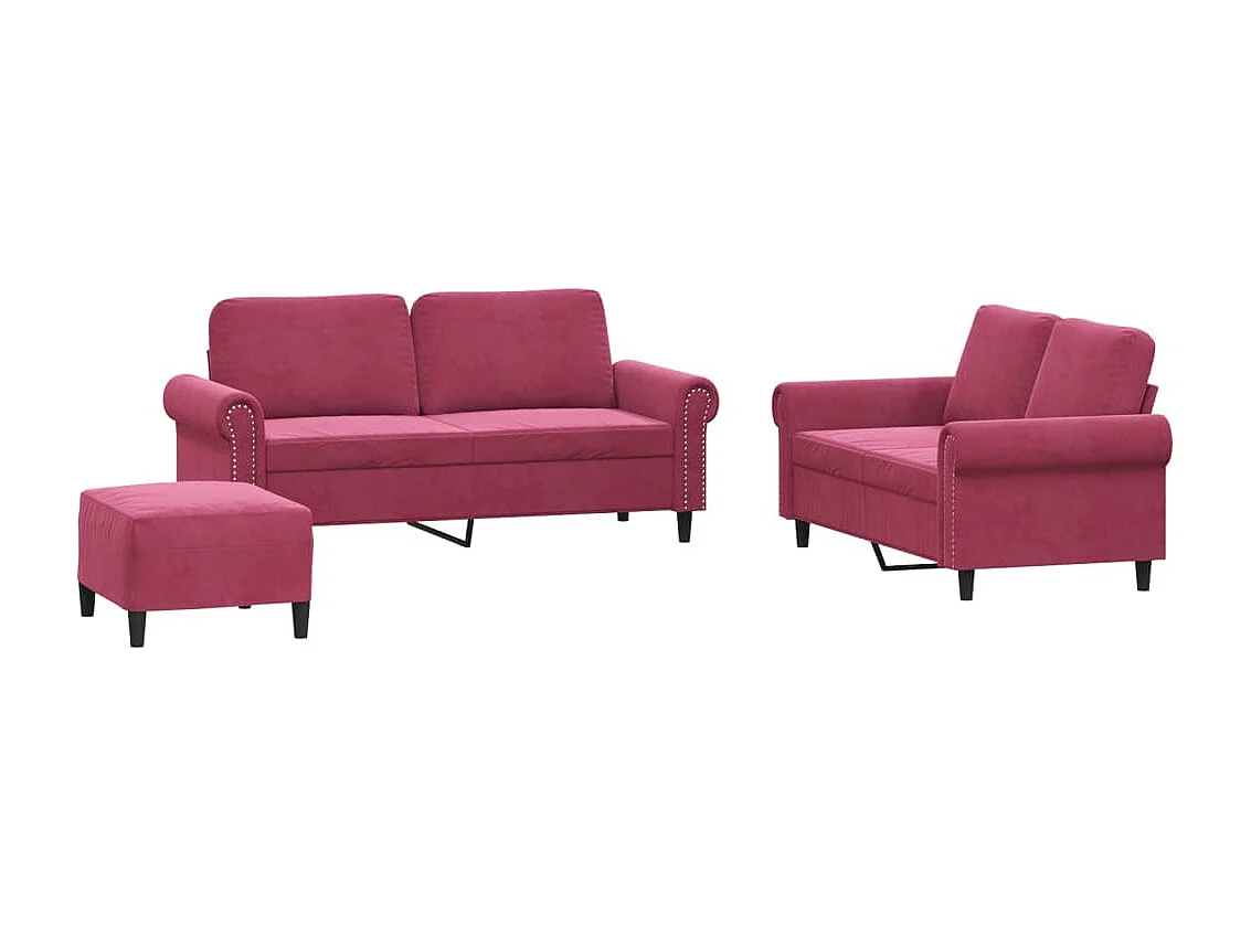 Ensemble de canapés 3 pcs avec coussins Rouge bordeaux Velours