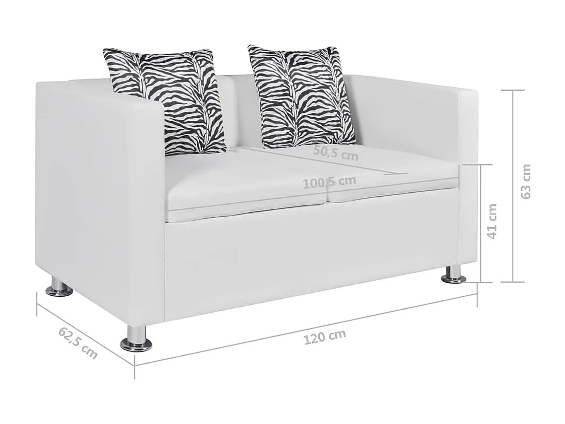 Sofá de 2 lugares couro artificial branco