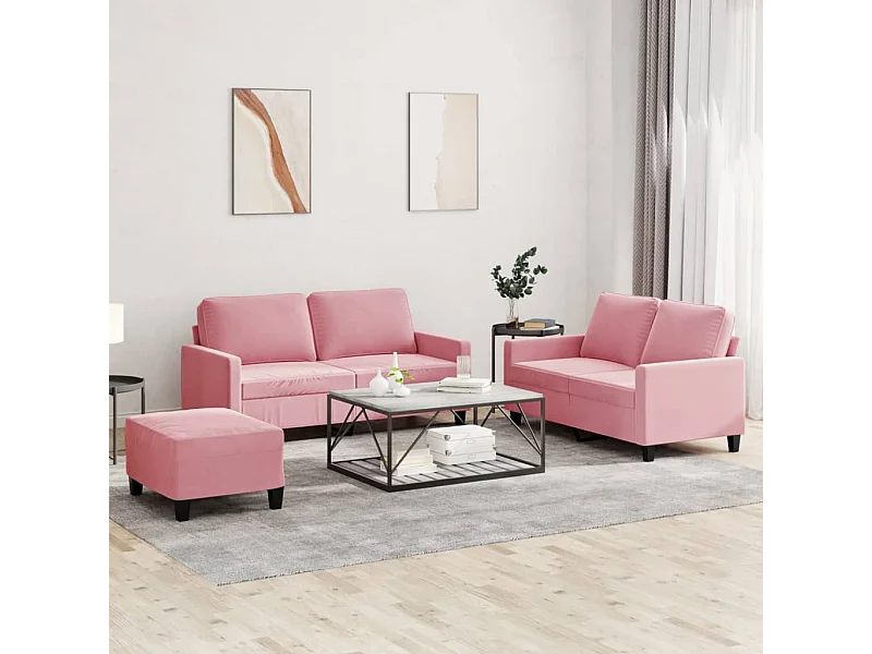 Set di Divani 3 pz con Cuscini rosa in Velluto