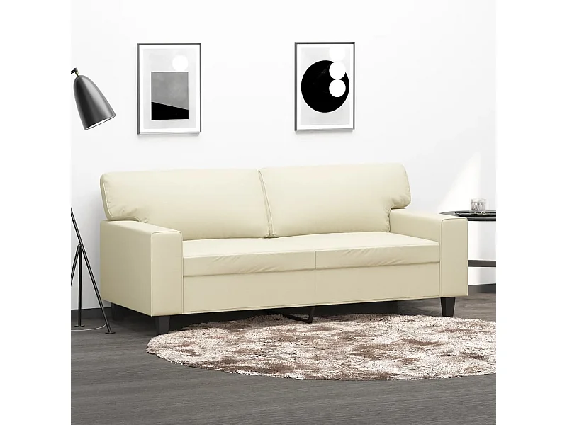 Sofá de 2 lugares 140 cm couro artificial cor creme