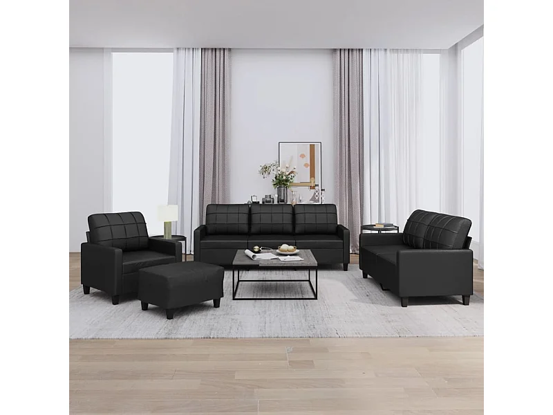 Ensemble de canapés 4 pcs avec coussins Noir Similicuir