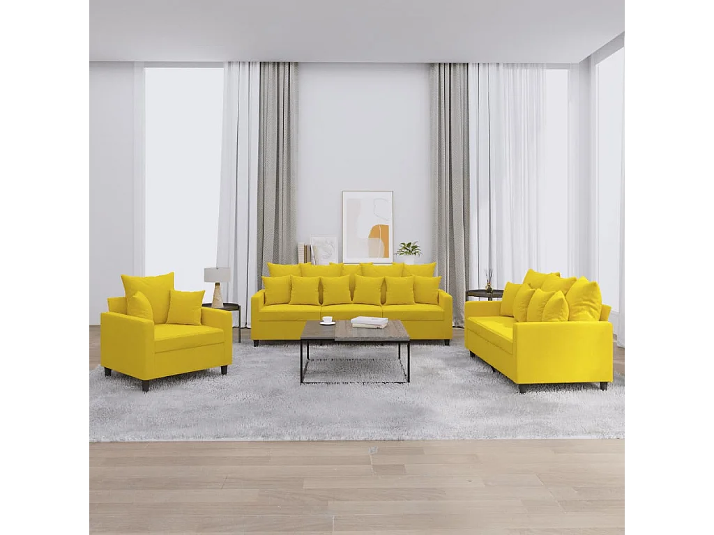 Set di Divani 3 pz con Cuscini giallo in Velluto