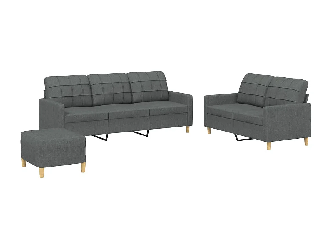 Set di Divani 3 pz con Cuscini Grigio Scuro in Tessuto