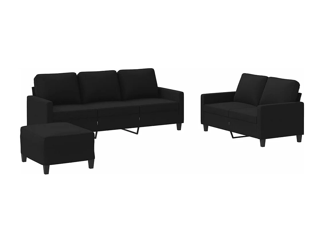 3 pcs conjunto de sofás com almofadões tecido preto