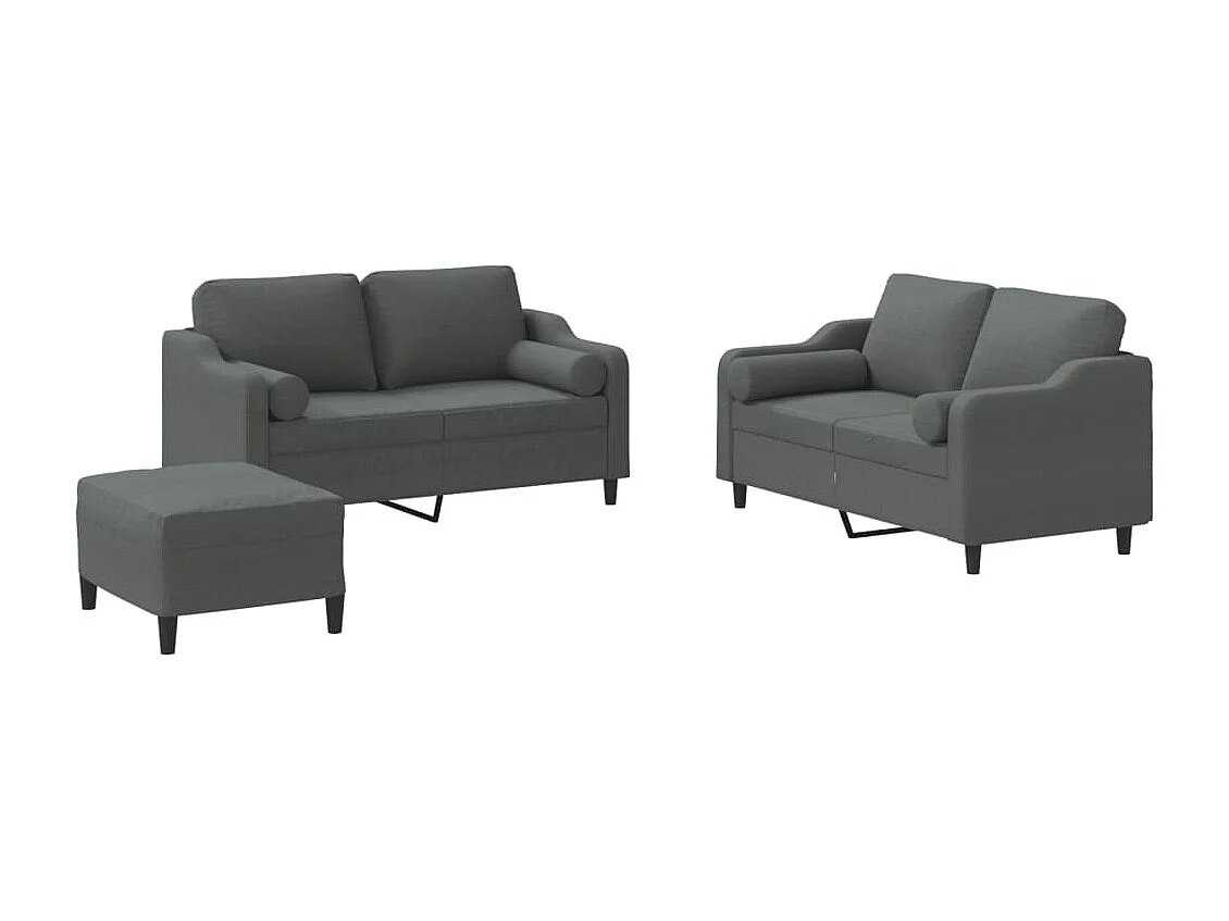 Ensemble de canapés 3 pcs coussins gris foncé tissu