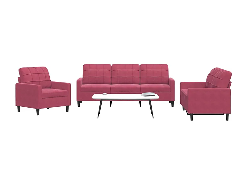 Ensemble de canapés 3 pcs avec coussins Rouge bordeaux Velours