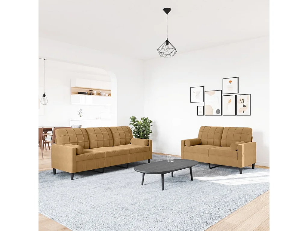 Ensemble de canapés 2 pcs avec coussins et traversins velours