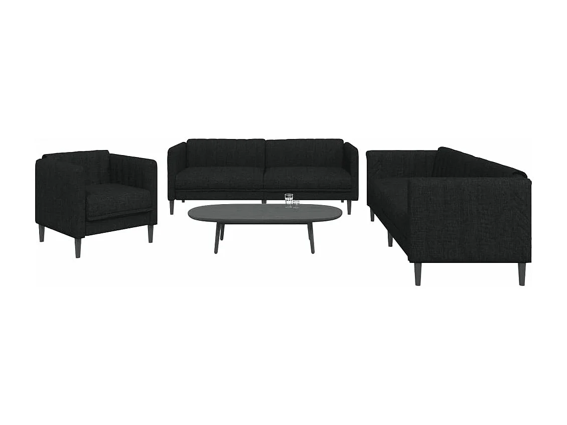 Set d Divani 3 pz Nero in Tessuto