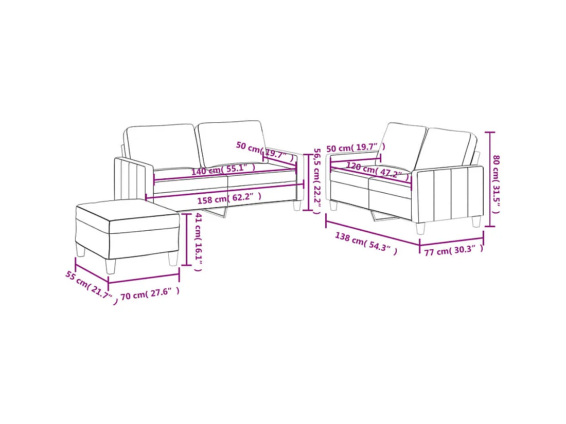3-tlg. Sofagarnitur mit Kissen Schwarz Kunstleder