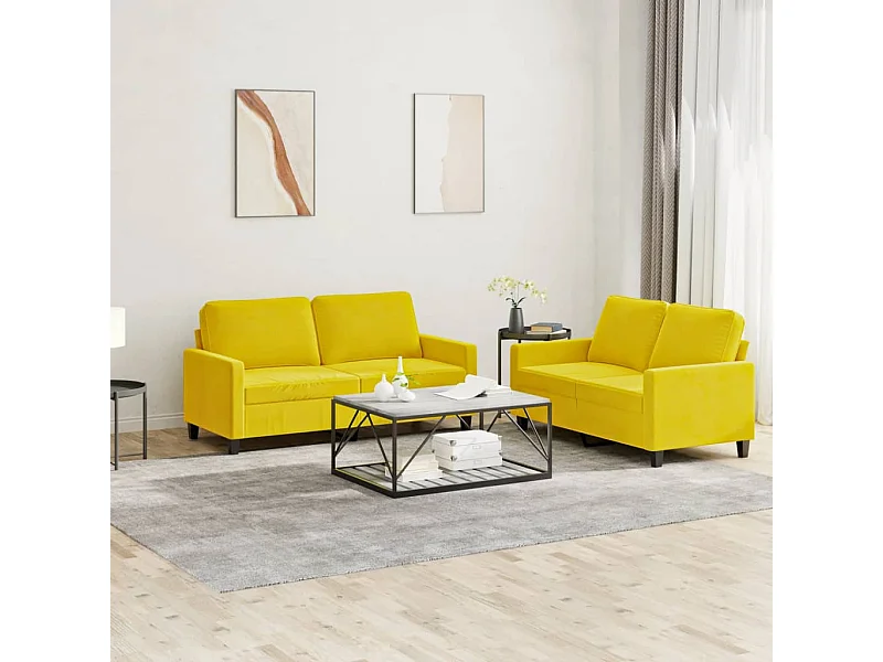 Ensemble de canapés 2 pcs avec coussins Jaune Velours