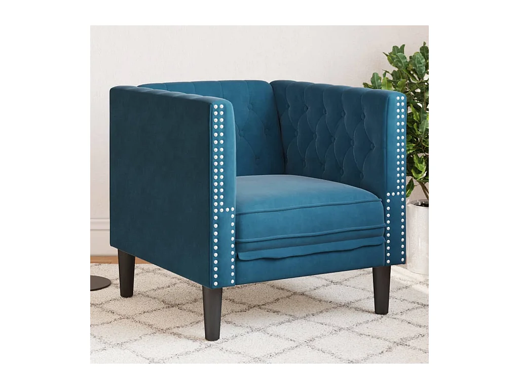 Fauteuil Chesterfield bleu velours