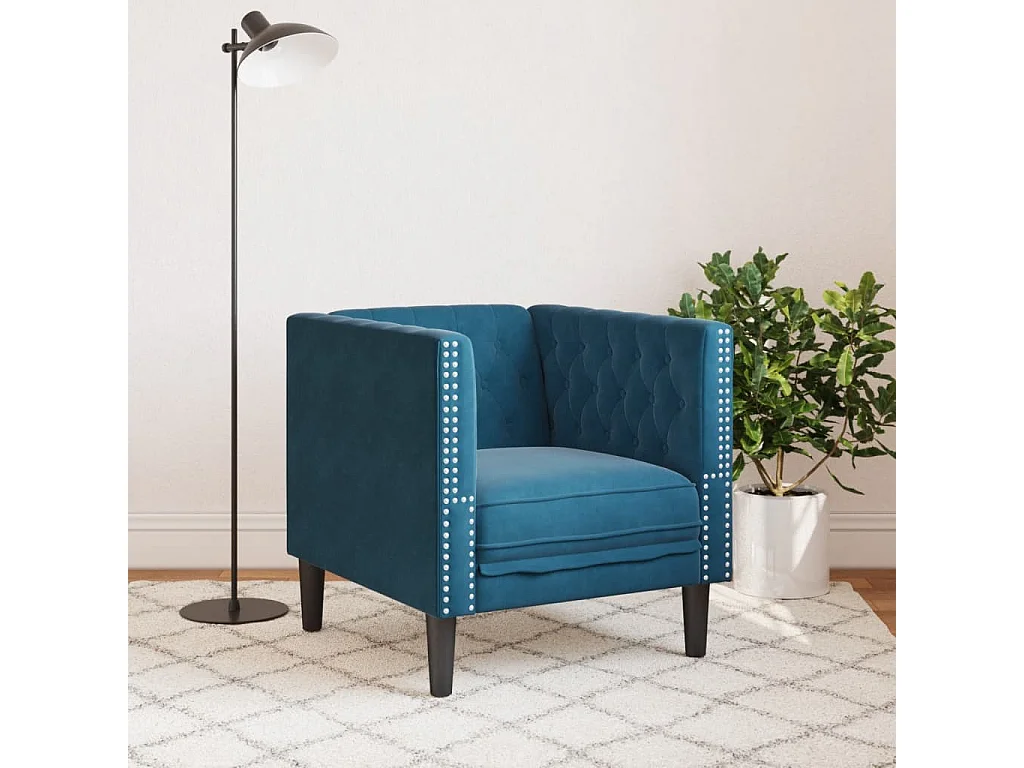 Poltrona Chesterfield Blu in Velluto