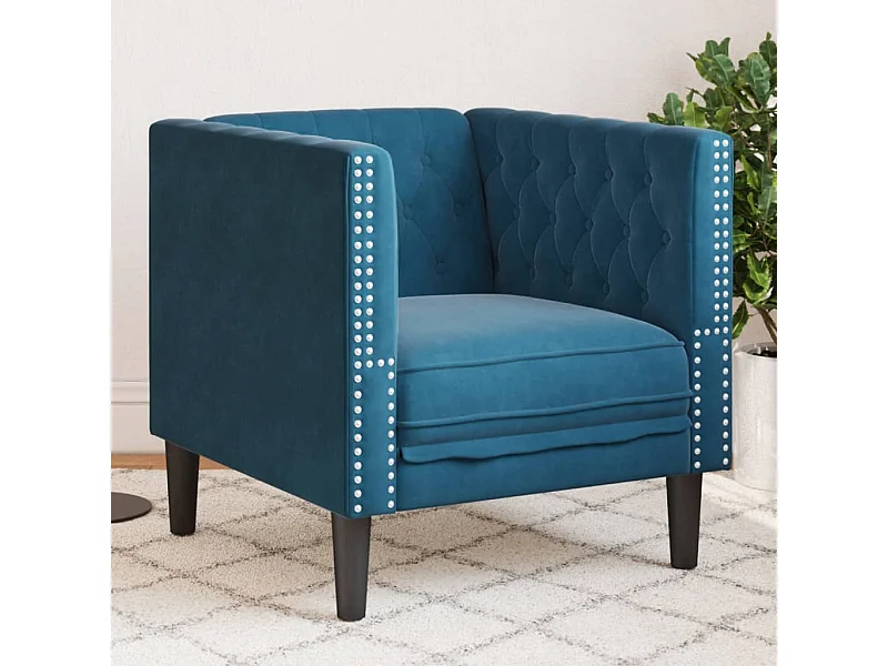 Fauteuil Chesterfield bleu velours