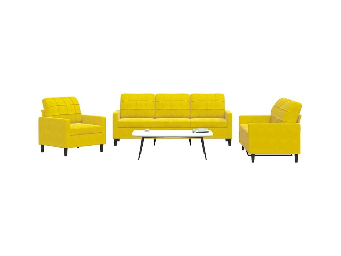 Ensemble de canapés 3 pcs avec coussins Jaune Velours