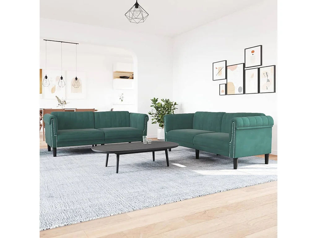 Ensemble de canapés 2 pcs vert foncé velours