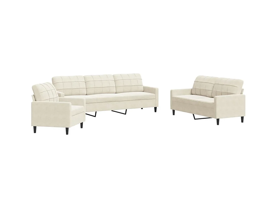 3-delige Loungeset met kussens fluweel crèmekleurig