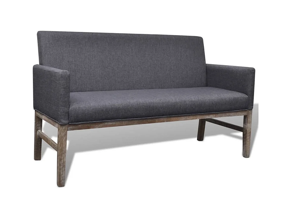 Bank met gevoerde kussens stof rubberwood donkergrijs