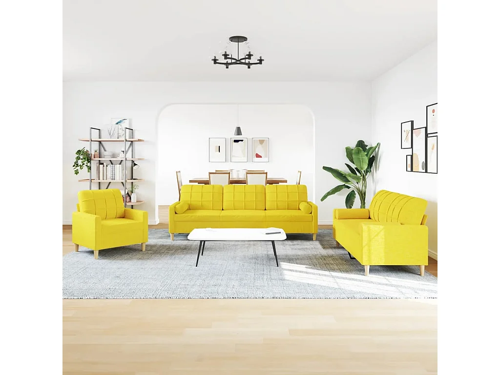 Ensemble de canapés 3 pcs coussins décoratifs jaune clair tissu