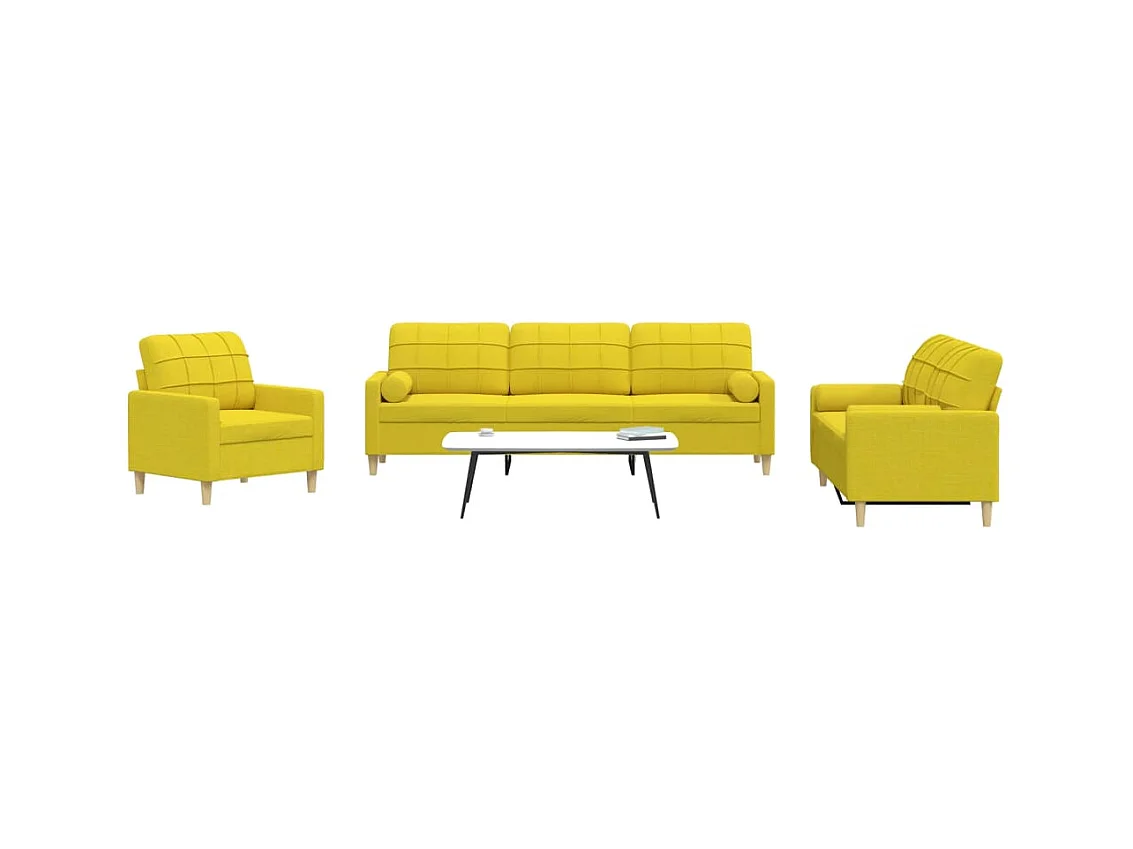 Ensemble de canapés 3 pcs coussins décoratifs jaune clair tissu