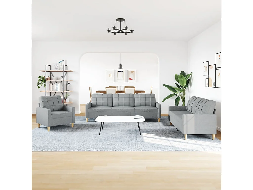 3-delige Loungeset stof lichtgrijs