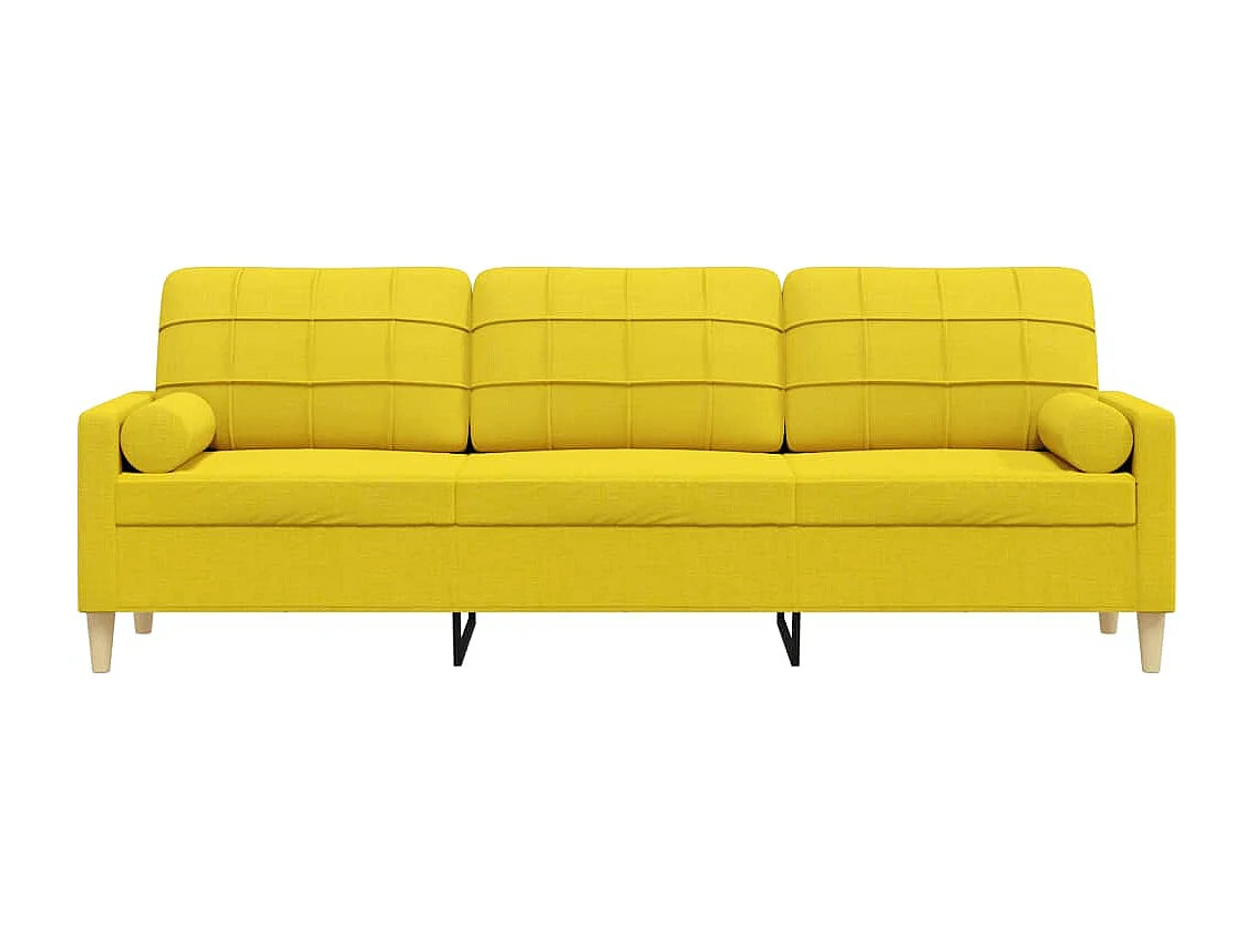 Divano a 3 Posti con Cuscini Giallo Chiaro 210 cm in Tessuto