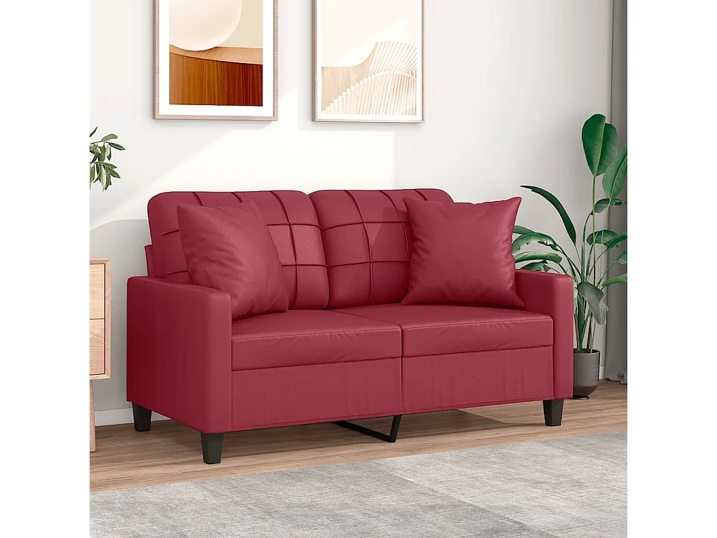 Sofá 2 lugares +almofadas 120cm couro artificial vermelho tinto