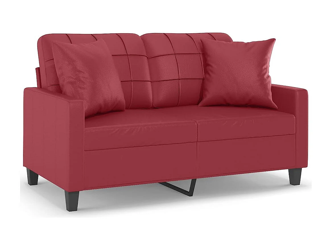 Sofá 2 lugares +almofadas 120cm couro artificial vermelho tinto
