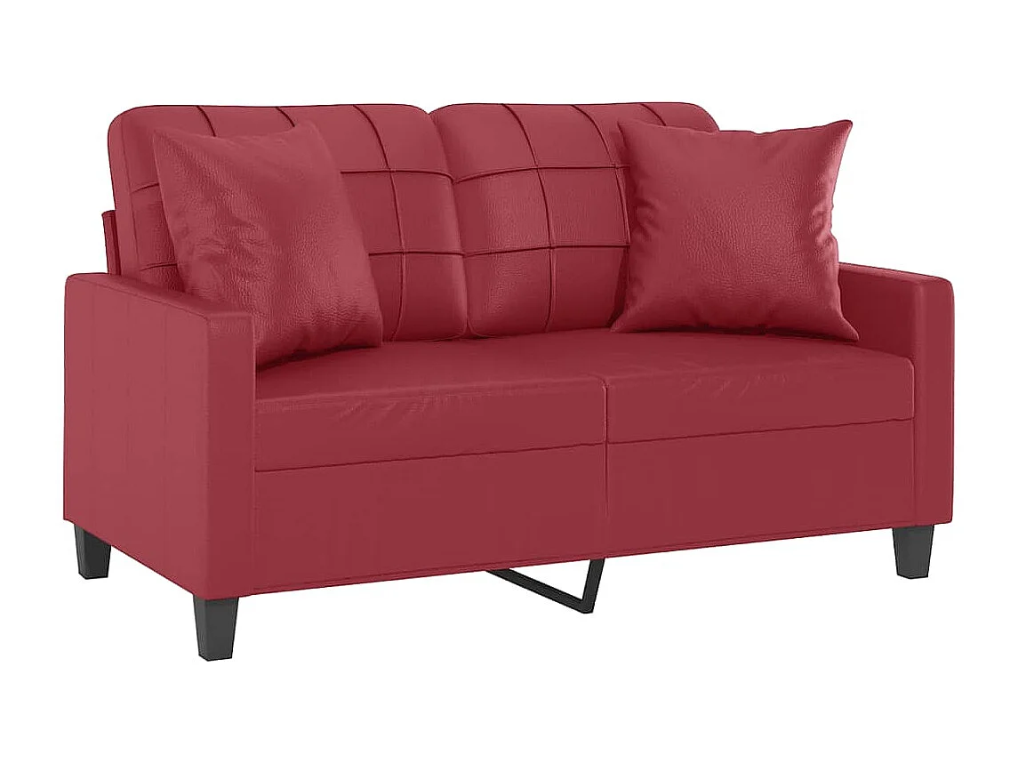 Divano a 2 Posti con Cuscini Rosso Vino 120 cm in Similpelle