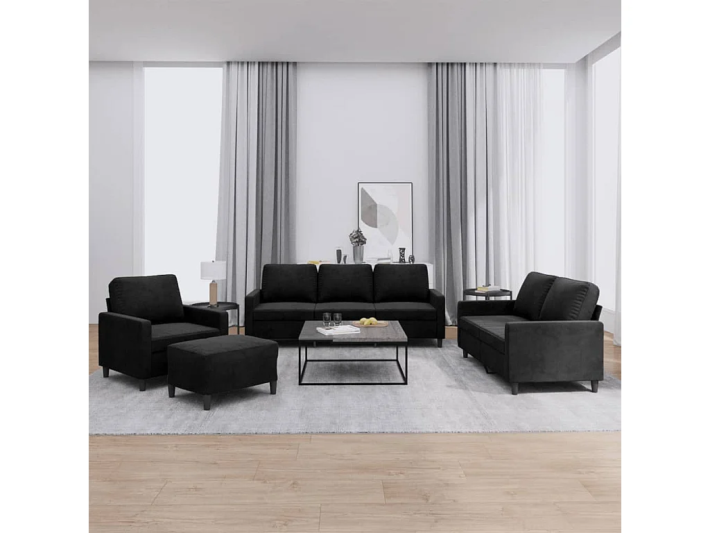 4-delige Loungeset met kussens fluweel zwart