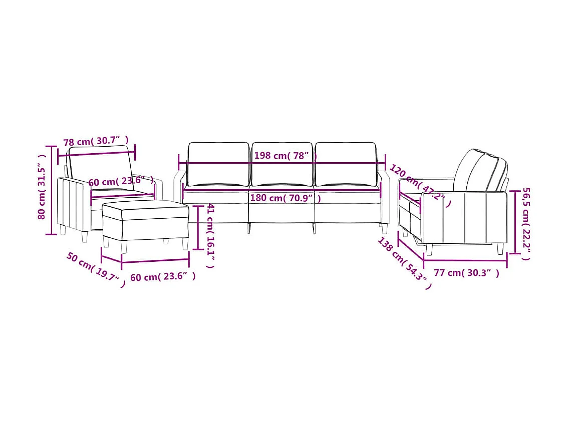 4-delige Loungeset met kussens fluweel zwart