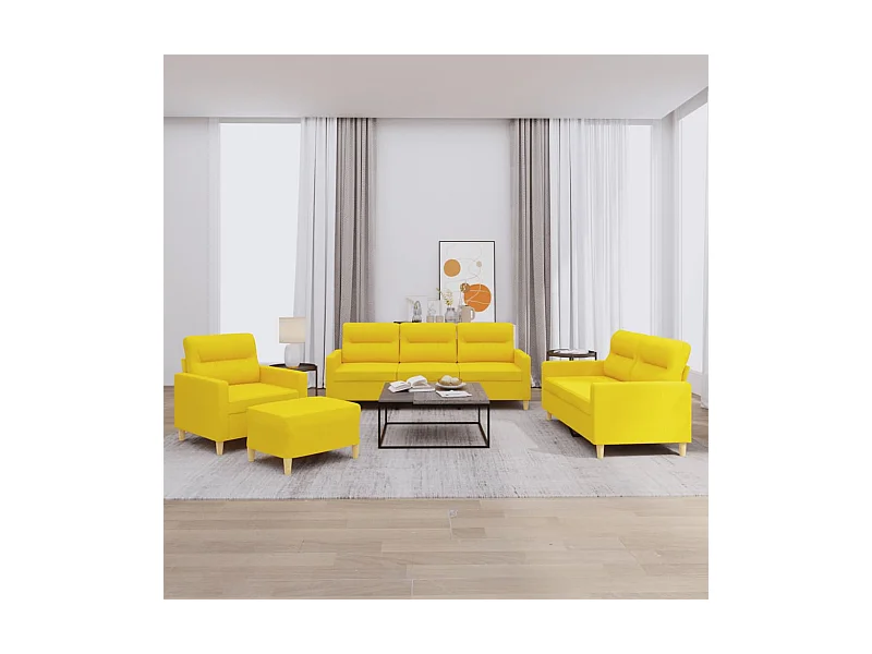 Set di Divani 4 pz con Cuscini Giallo Chiaro in Tessuto