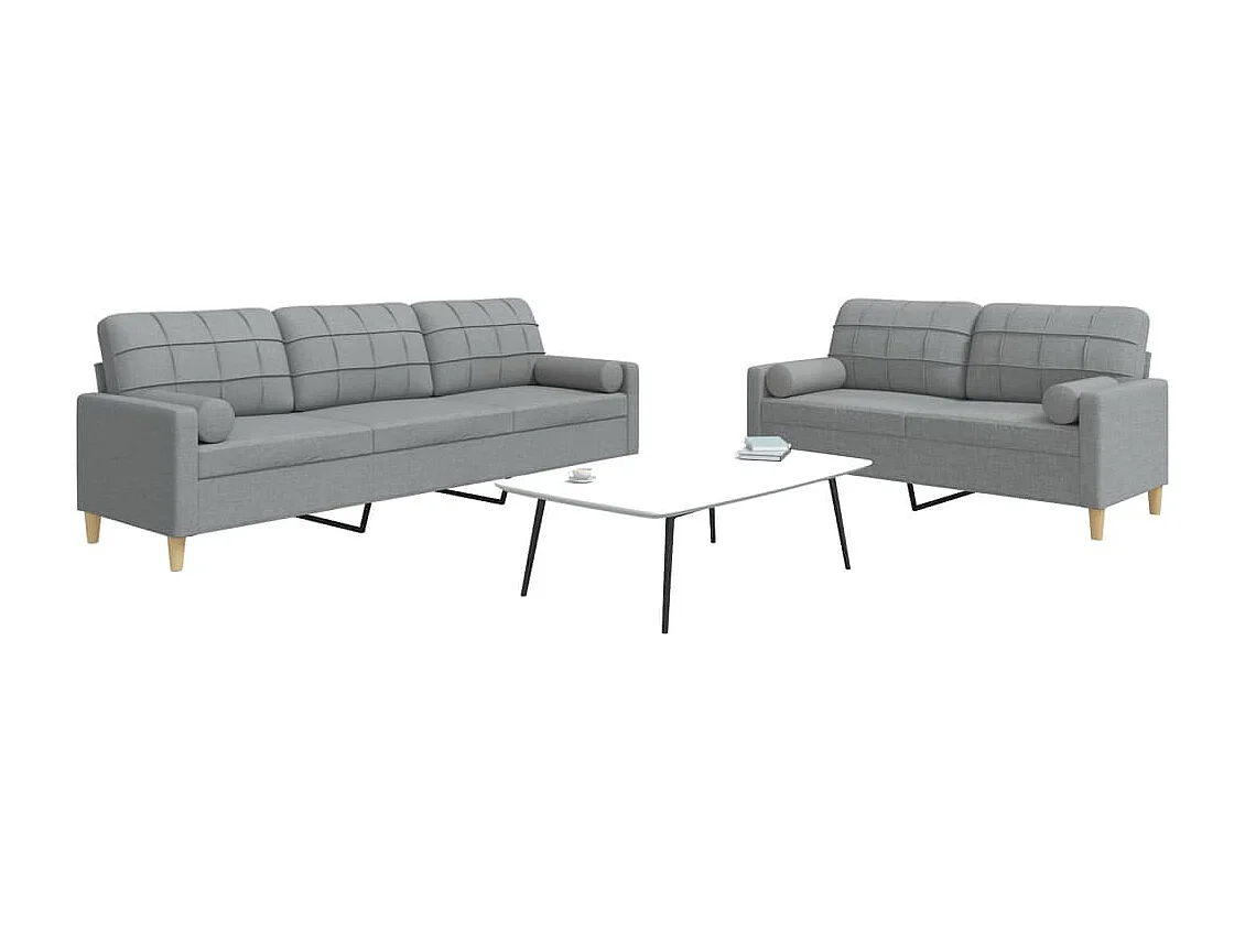 Ensemble de canapés 2 pcs coussins décoratifs gris clair tissu