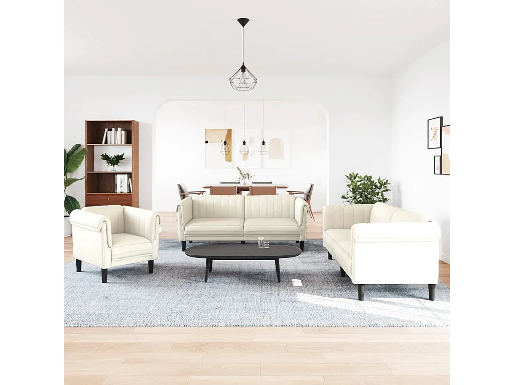 Juego de sofás 3 piezas terciopelo crema