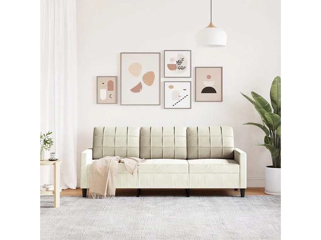 Divano a 3 Posti Crema 180 cm in Velluto