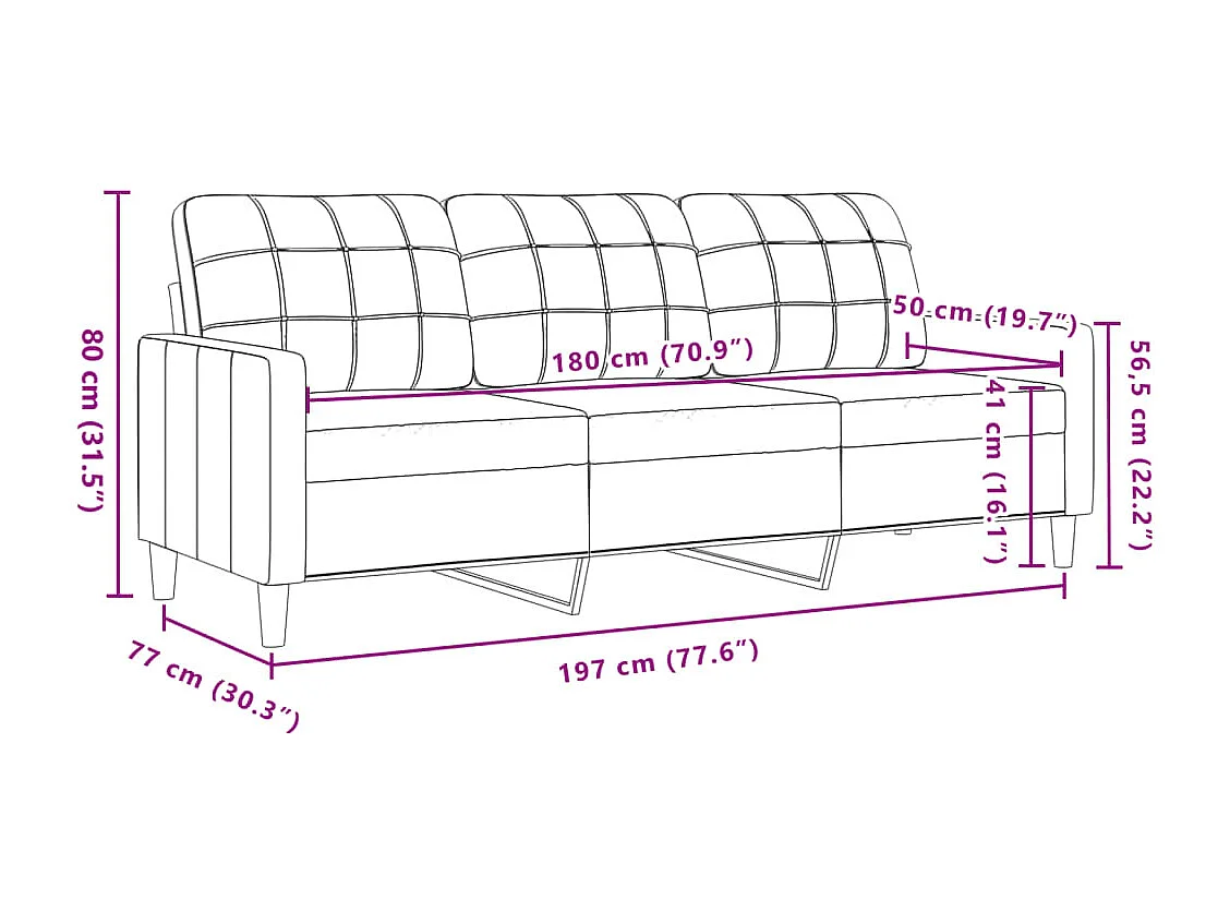 3-Sitzer-Sofa Creme 180 cm Samt