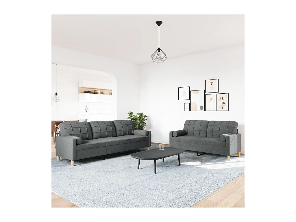 2-delige Loungeset met sierkussens stof donkergrijs