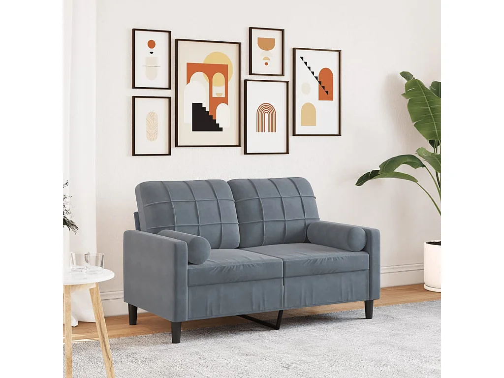2-Sitzer-Sofa mit Zierkissen Dunkelgrau 120 cm Samt