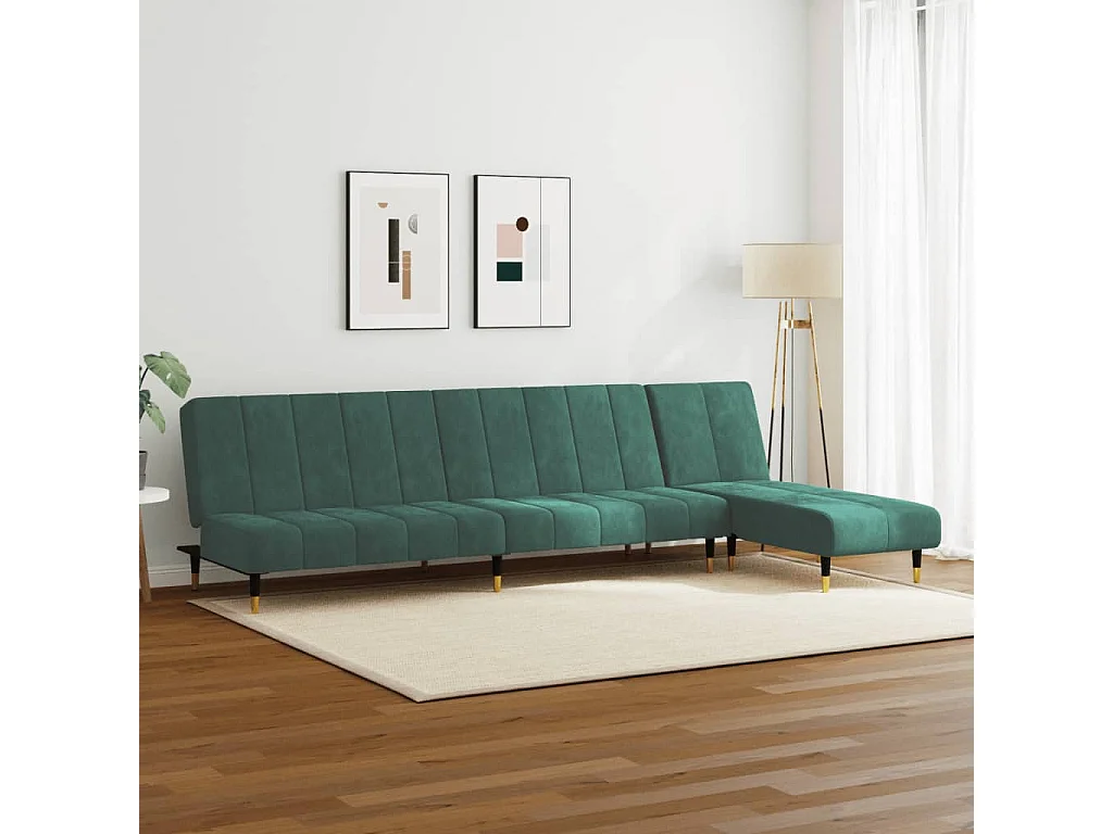 Set di Divani 2 pz Verde Scuro in Velluto