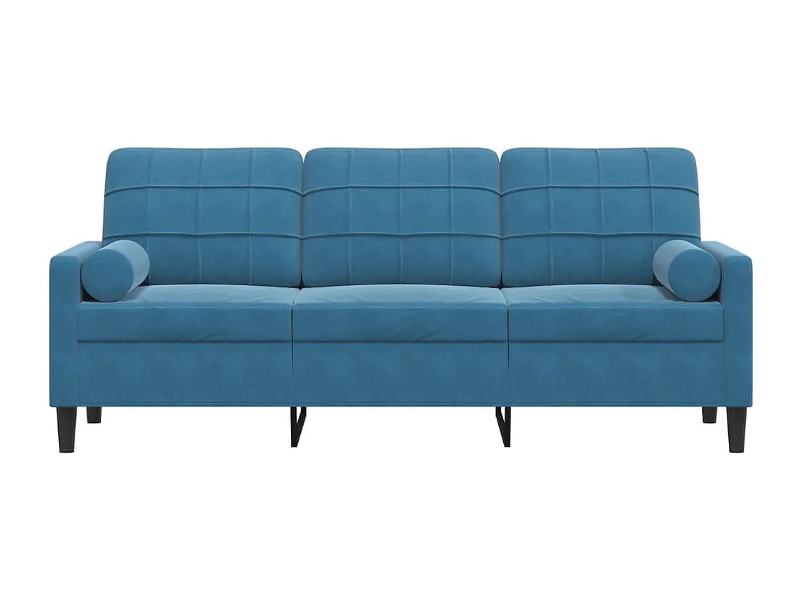 Divano a 3 Posti con Cuscini Blu 180 cm in Velluto