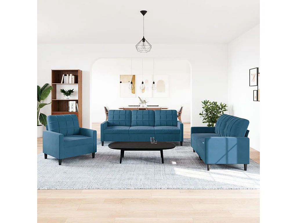 Ensemble de canapés 3 pcs avec coussins Bleu Velours