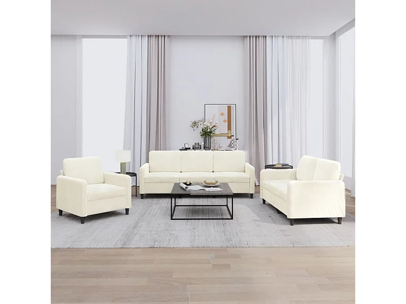 Set di Divani 3 pz Crema in Velluto