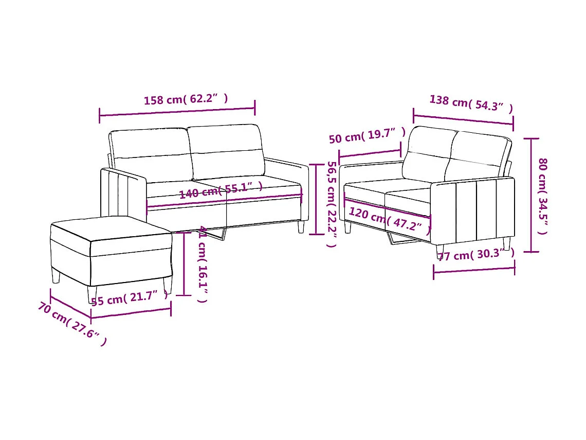 Ensemble de canapés 3 pcs avec coussins Noir Tissu