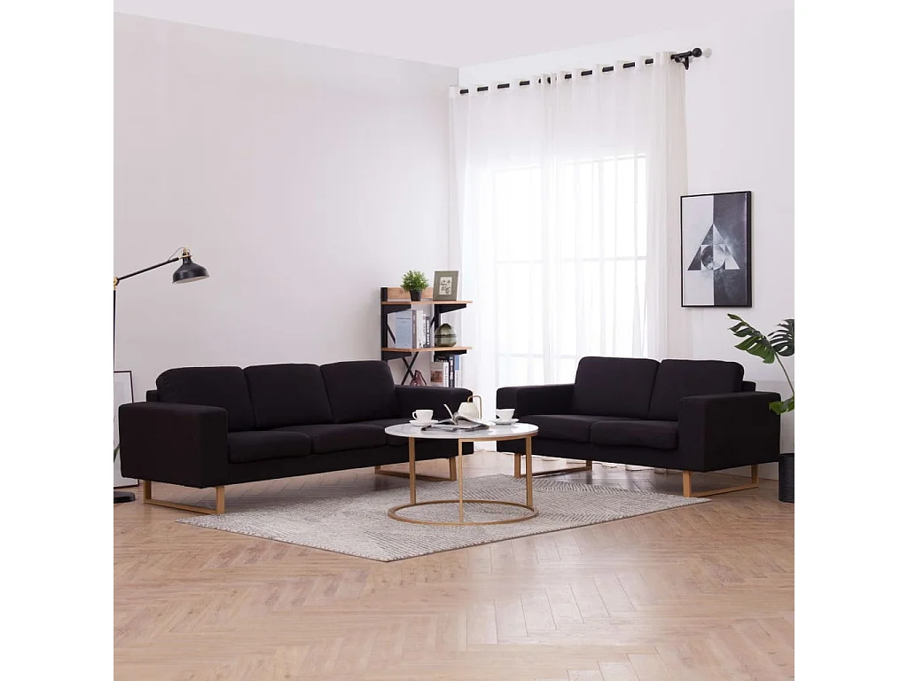 2 pcs conjunto de sofás tecido preto