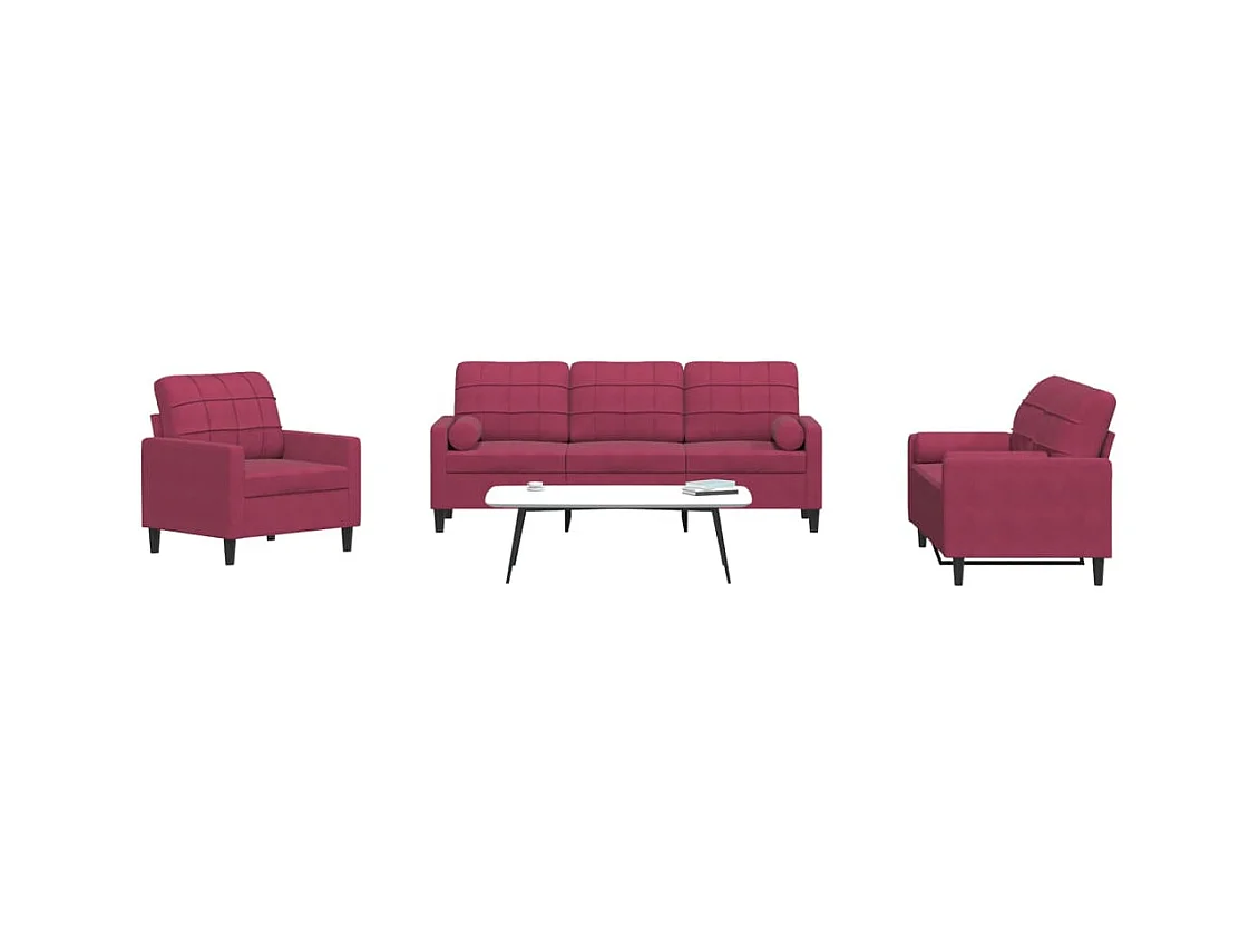 Ensemble de canapés 3 pcs avec coussins et traversins velours