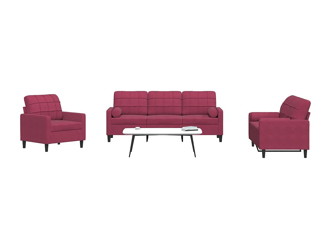 Ensemble de canapés 3 pcs avec coussins et traversins velours