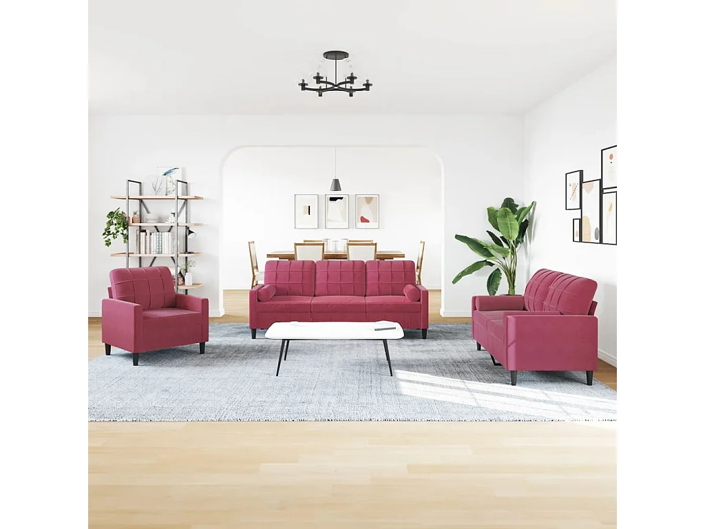 Ensemble de canapés 3 pcs avec coussins et traversins velours