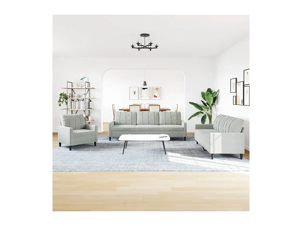 Ensemble de canapés 4 pcs avec coussins Gris clair Velours